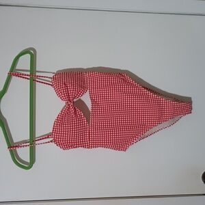 Red Gingham One-Piece Swimsuit with Twist Front